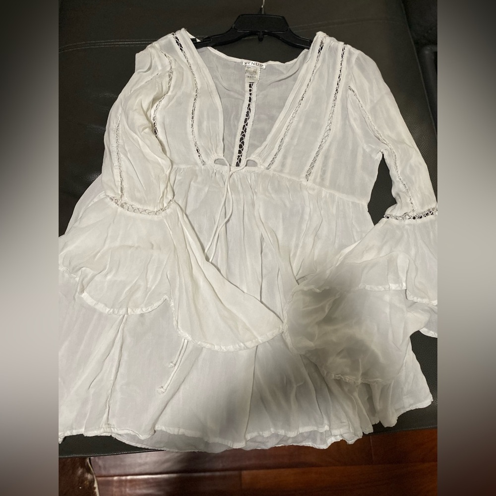 Emus Women’s Blouse Coverup Crochet Boho Sz L